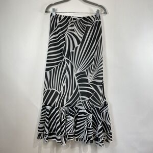 F&A Future Collection Womens Ruffle Midi Skirt Size XL Flare Elastic Waist Zebra